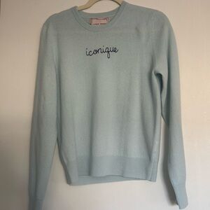 NWT Lingua Franca Embroidered Cashmere Sweater “Iconique” Size Small Baby Blue